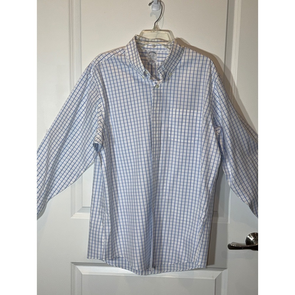 Brooks Brothers Regent Fit Gingham Button Down Shirt Mens 17 34 Non Iron Cotton